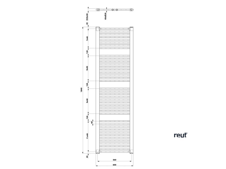 Aqualine DIRECT & ORBIT DIRECT vykurovacie teleso s bočným pripojením 600x1850 mm, biela ILR86T