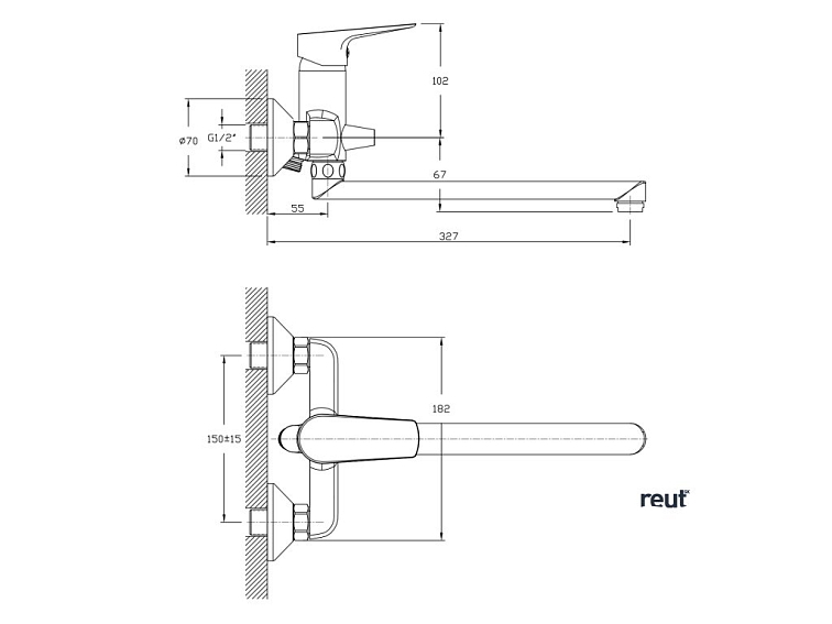 Aqualine LOTTA nástenná umývadlová/vaňová batéria, chróm LT640