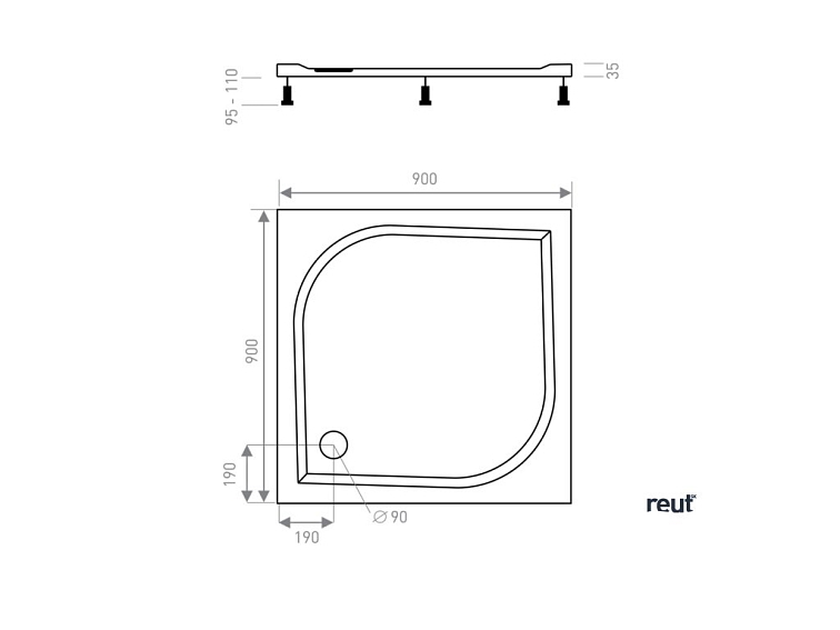 CA PLAST Sprchová vanička z liateho mramoru Pietro štvorec 90x90 cm