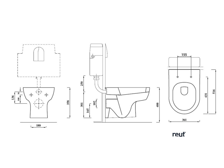 Aqualine MODIS závesná WC misa, 36x52cm, biela MD001