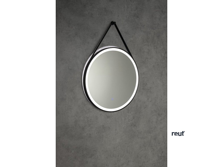 Aqualine STAGO guľaté zrkadlo s LED osvetlením priemer 60cm, kožený popruh, dotykový senzor, stmievateľné, čierna mat SG060