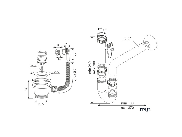 Aqualine Sifón k výlevke PI4550, PI6050 a PI8050 NDPI8050