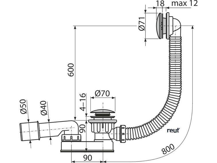 kielle Odtokové súpravy Vaňová odtoková a prepadová súprava, dĺžka 800 mm, ClickClack, kov, matná čierna 11601014