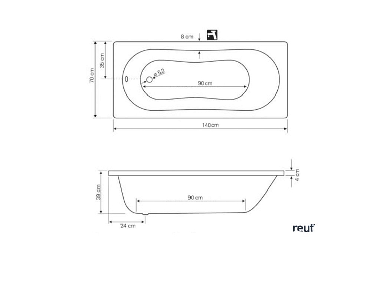 Aqualine JIZERA vaňa 140x70x39cm, biela G1470