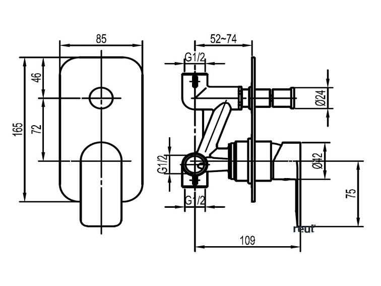 Aqualine DAPHNE podomietková sprchová batéria, 2 výstup, chróm DH942