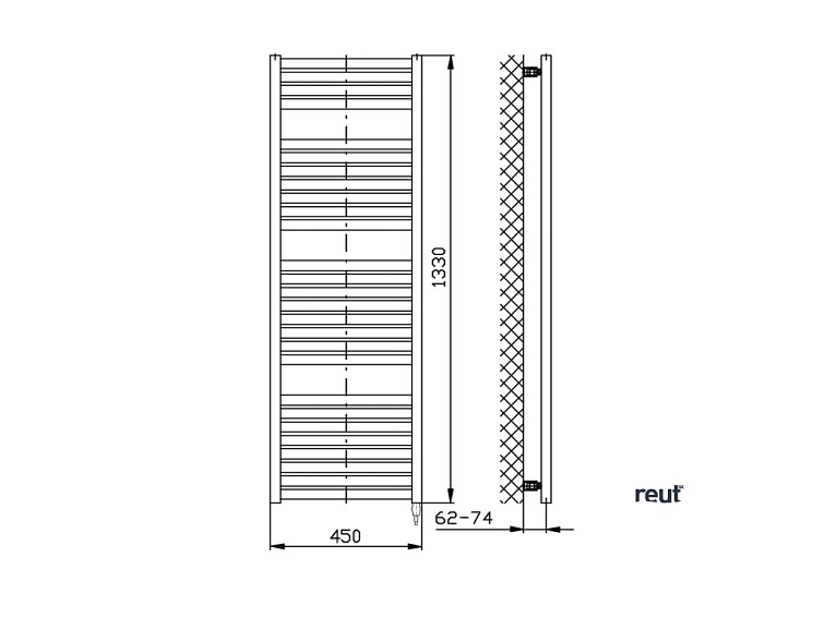 Aqualine TONDI-E elektrické vykurovacie teleso, rovné, 450x1330 mm, 500 W, čierna matná DE476T