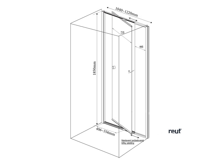 Aqualine AMICO sprchové dvere výklopné 1040-1220x1850mm, číre sklo G100