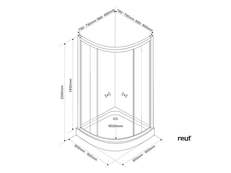 Aqualine ARLEN štvrťkruhová sprchová zástena 900x900mm, sklo Brick BTR900