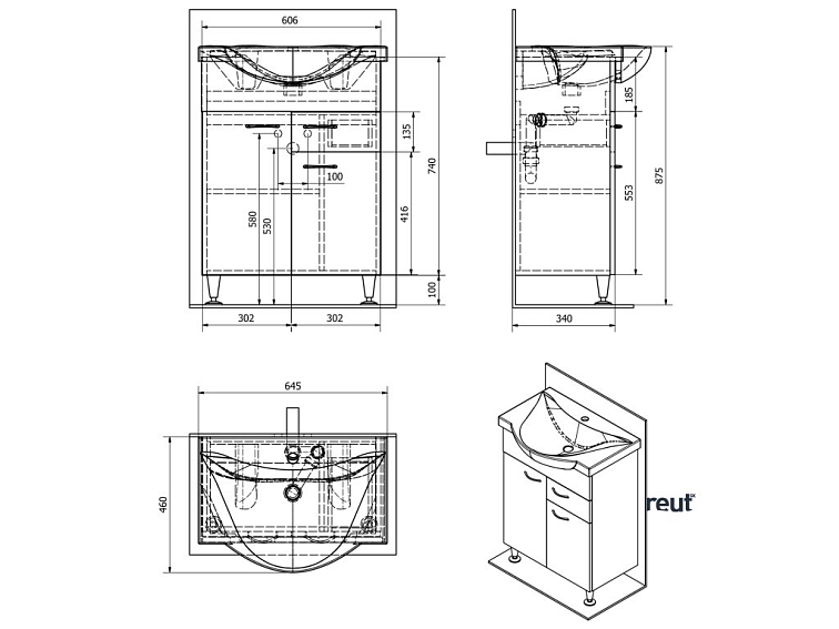 Aqualine KERAMIA FRESH umývadlová skrinka, 1 zásuvka, 60,6x74x34cm, biela 50064A