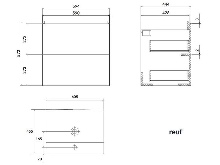 kielle Arkas I Skrinka vrátane umývadla, 60x57x44 cm, 2 zásuvky, sivá 50011S62
