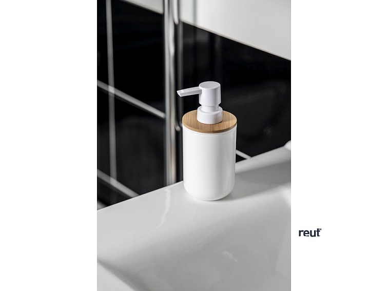 Aqualine SNOW dávkovač mydla na postavenie 350ml, biela/bambus 7578