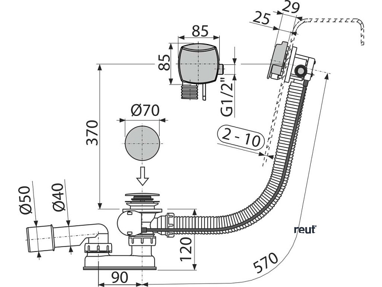 kielle Odtokové súpravy Vaňová odtoková a prepadová súprava s napúšťaním, dĺžka 570 mm, chróm 11601030