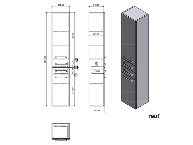 Aqualine VEGA Skrinka vysoká 35x184x31cm, biela VG185