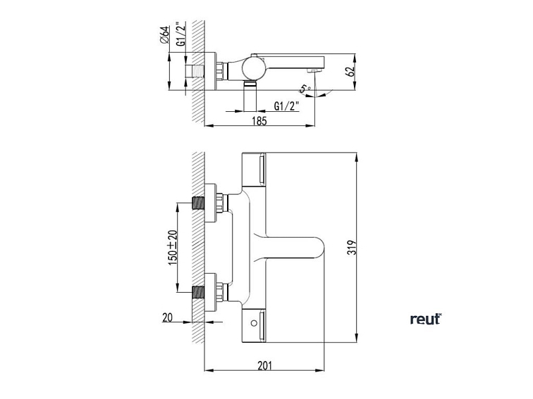 kielle Oudee Termostatická vaňová batéria, chróm 10602100
