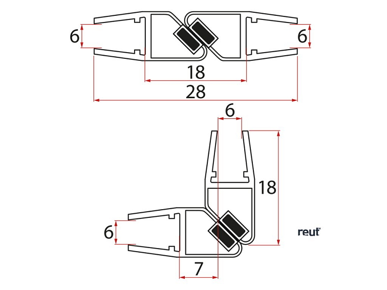 Aqualine Set magnetických tesnení 45 ° pre sklo 6/6mm, 2000mm MAG01