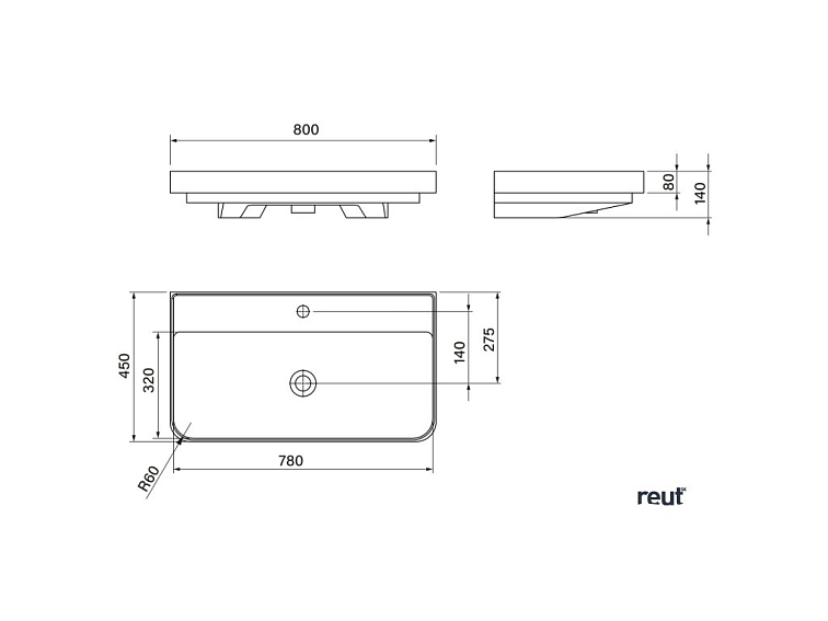 Aqualine ZEN keramické umývadlo nábytkové 80x45cm, biela 3080