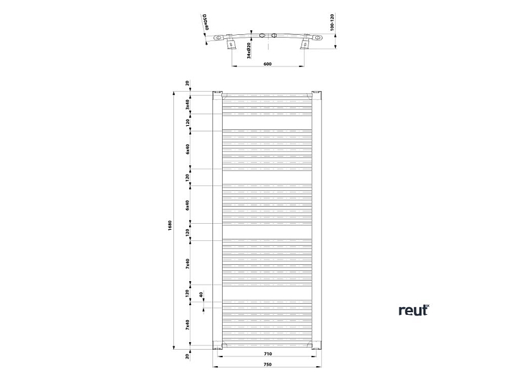 Aqualine DIRECT & ORBIT ORBIT vykurovacie teleso s bočným pripojením 750x1680 mm, biela ILO67T