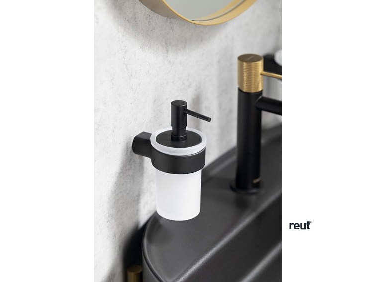 Gedy PIRENEI závesný dávkovač mydla 110 ml, mliečne sklo, čierny mat PI8114