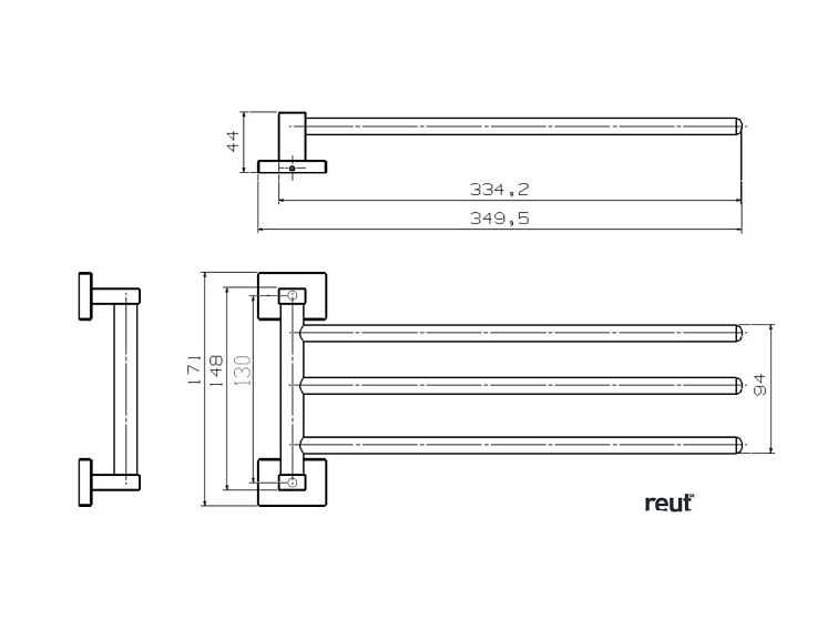 Aqualine APOLLO trojitý držiak uterákov 350mm, chróm 1416-16