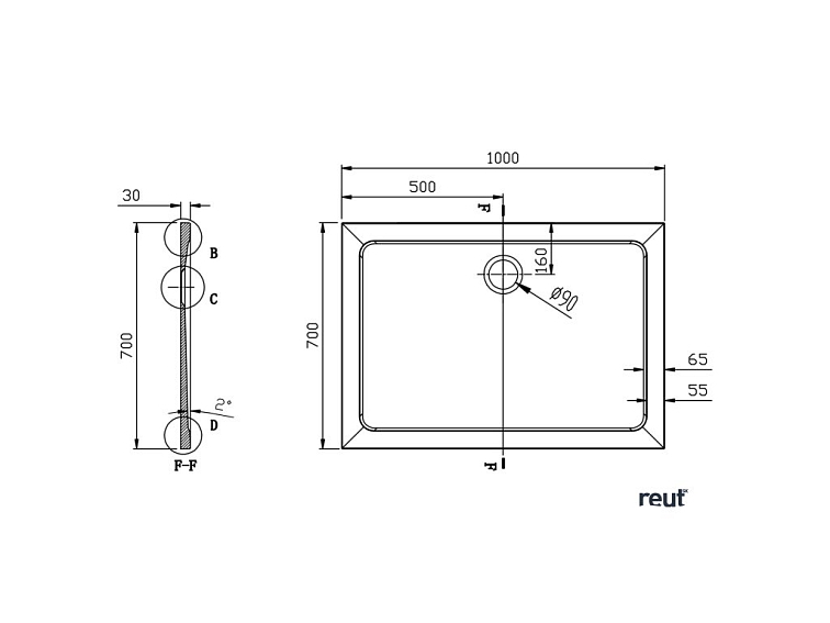 Aqualine TECMI sprchová vanička z liateho mramoru, obdĺžnik 100x70x3cm PQ10070