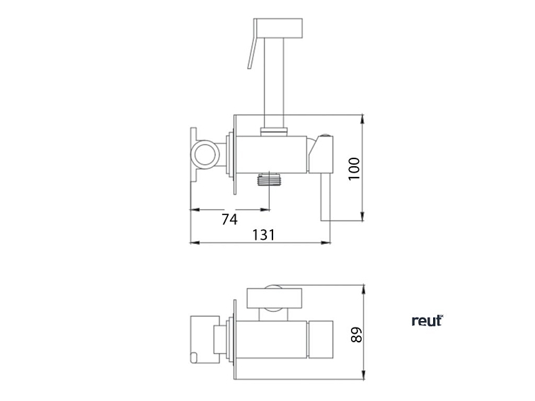 Aqualine Podomietková bidetová batéria so Stop sprškou, hadica 1,2m, hranatá, čierna mat SK301B
