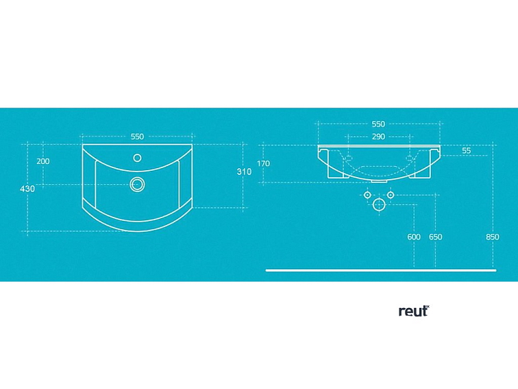 Aqualine ZERO keramické umývadlo nábytkové 55x43,5cm, biela 6055
