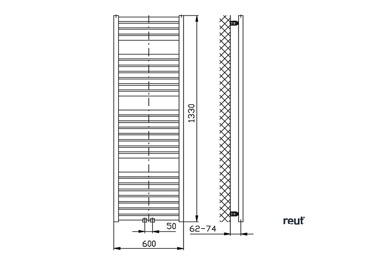 Aqualine TONDI vykurovacie teleso 600x1330 mm, stredové pripojenie, čierna mat DT486T