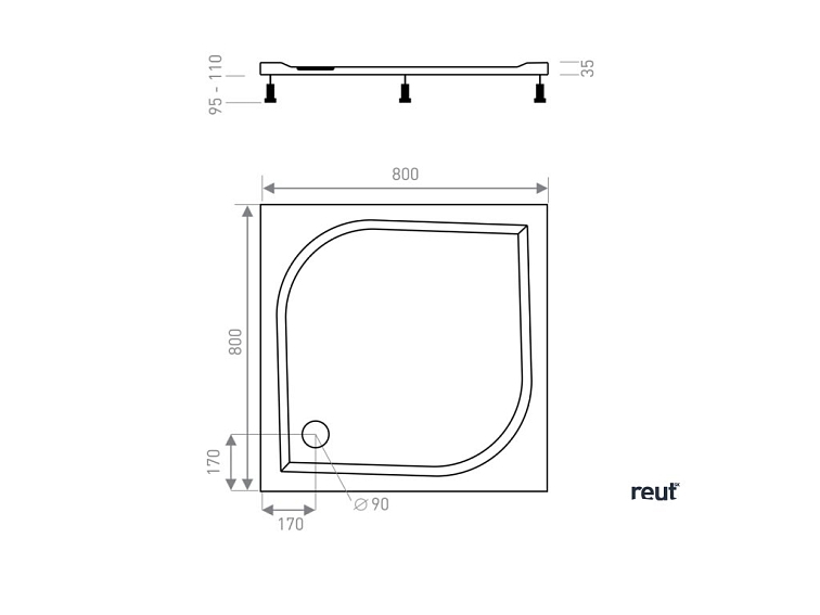 CA PLAST Sprchová vanička z liateho mramoru Pietro štvorec 80x80 cm