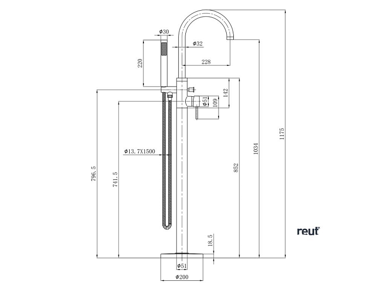 Aqualine CETO vaňová batéria do podlahy, chróm BV357