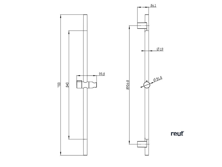 kielle Príslušenstvo Sprchová tyč, 70 cm, matná čierna 20301004