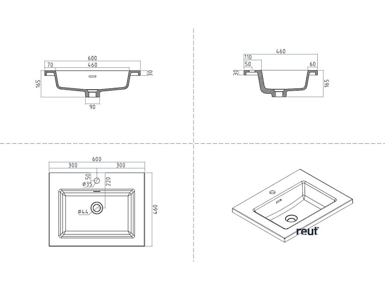kielle Meara Skrinka s umývadlom 60 cm, betón/matná čierna 50026S605