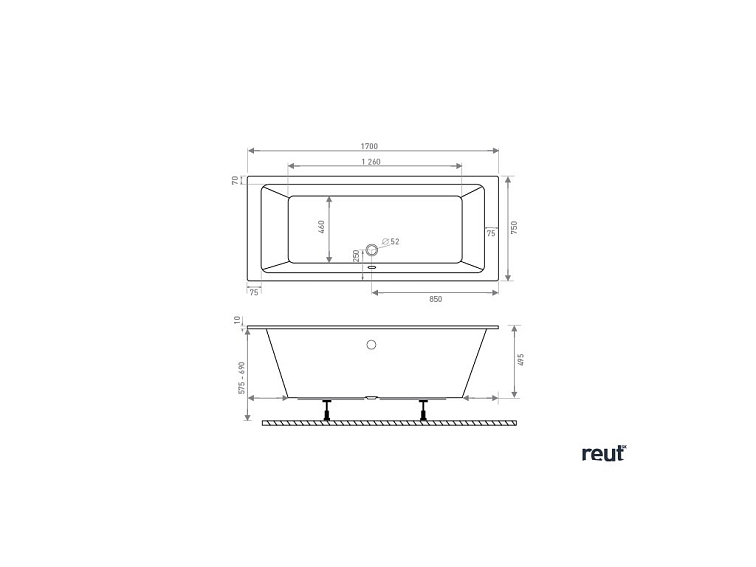 CA PLAST Vaňa rovná Bello 170x75 cm sifón uprostred