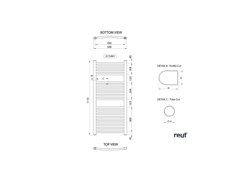 Aqualine ALYA vykurovacie teleso oblé 500x1110mm, chróm LLC201