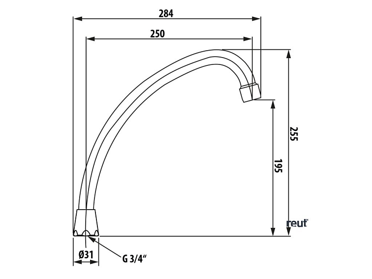 Aqualine Univerzálne výtokové ramienko k batérii, 250mm, typ-J, chróm 15J250