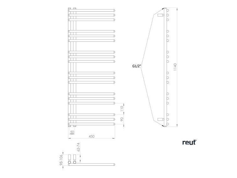 Aqualine POSEIDON vykurovacie teleso 450x1140mm, biela PS411