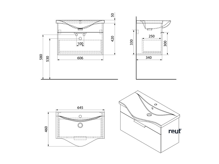 Aqualine AKIRA umyvadlová skrinka 60,6x42x34cm, biela AK265