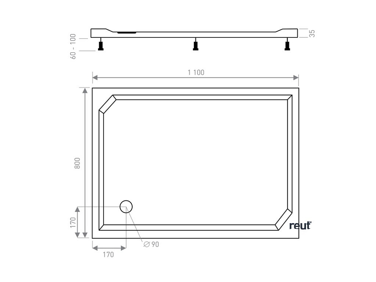 CA PLAST Sprchová vanička z liateho mramoru Luca obdĺžnik 110x80 cm