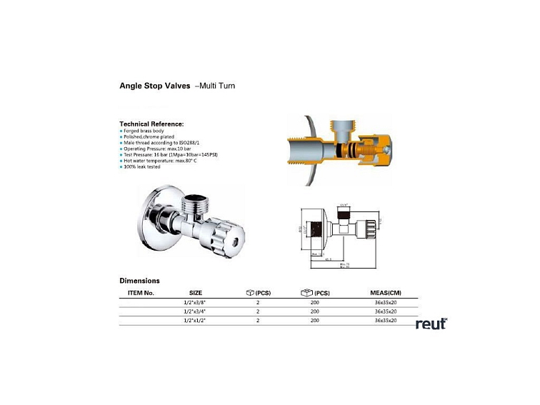 Aqualine MULTITURN rohový ventil 1/2"x3/8“, pár, chróm 5316