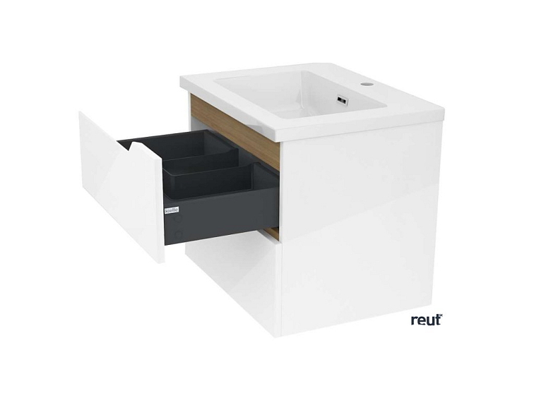 kielle Oudee Skrinka s umývadlom 60 cm, lesklá biela/tmavý dub 50002S610