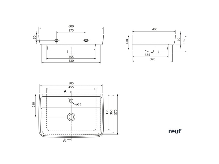 Aqualine DURU keramické umývadlo 60x40cm, biela TU0351