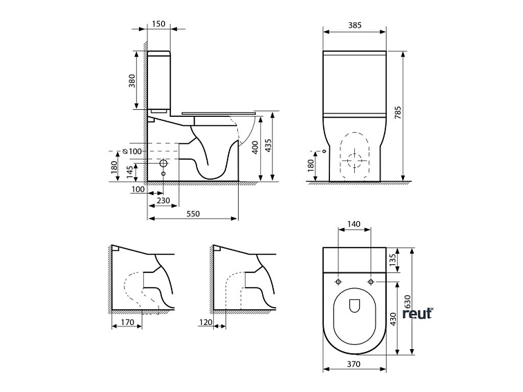 Aqualine JALTA WC kombi, Rimless, spodný/zadný odpad, biela PB103RW