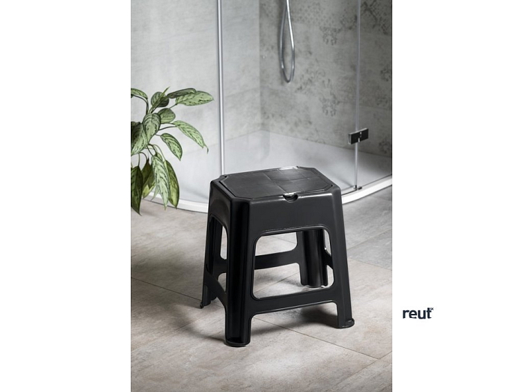 Aqualine Stolička kúpeľňová s úložným priestorom, čierná 90902B