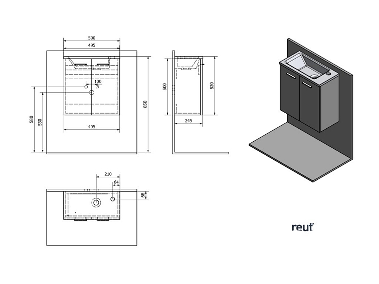 Aqualine ZOJA umývadlová skrinka 49x50x24,6cm, 2 dvierka, biela 51047A