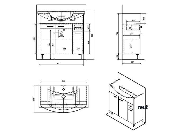 Aqualine ZOJA umývadlová skrinka 82,8x74x34,3cm, biela 51083A