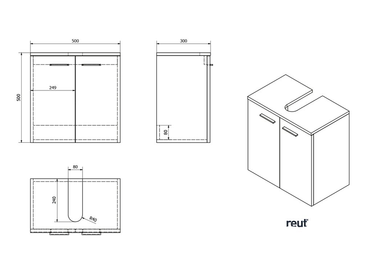 Aqualine ZOJA DINO skrinka pod umývadlo 50x30x50cm, biela 57030