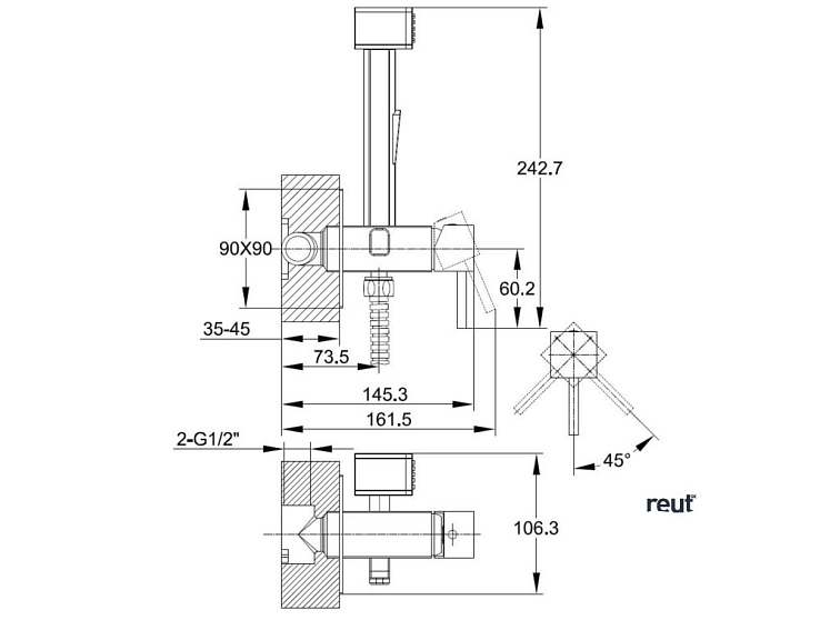 kielle Arkas I Set pákovej batérie pod omietku s bidetovou spŕškou, matná čierna 10411204