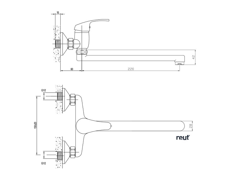 AQUALINE 35 nástenná batéria, ploché ramienko, chróm 52031