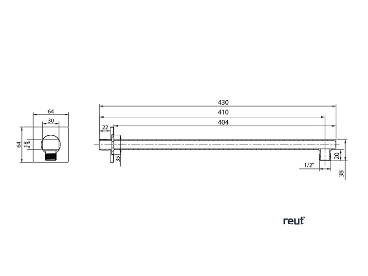 Aqualine Sprchové ramienko hranaté nízké, 400mm, chróm TQ043