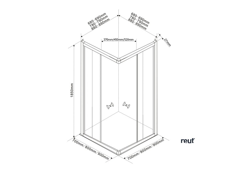 Aqualine ALAIN štvorcová sprchová zástena, 900x900mm, sklo Brick BTQ900