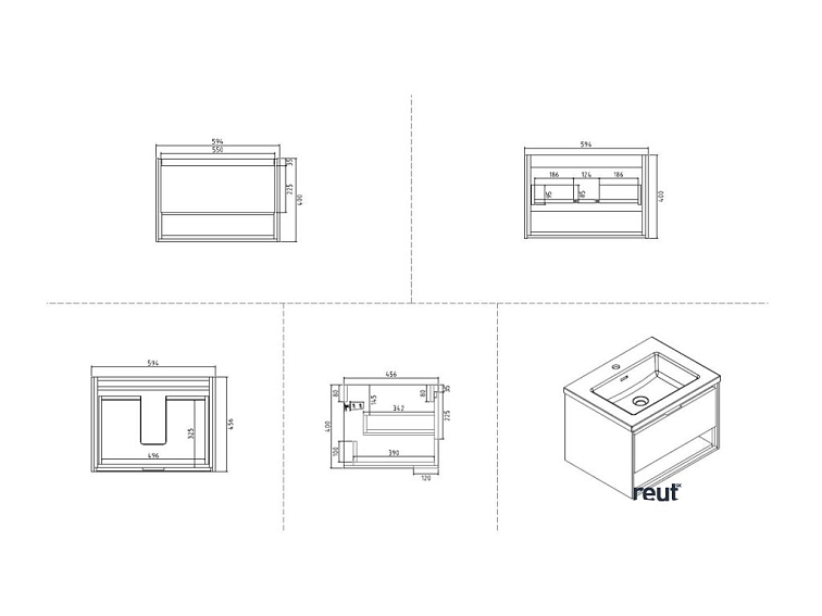 kielle Meara Skrinka s umývadlom 60 cm, tmavo sivý lesk/tmavý dub 50026S606
